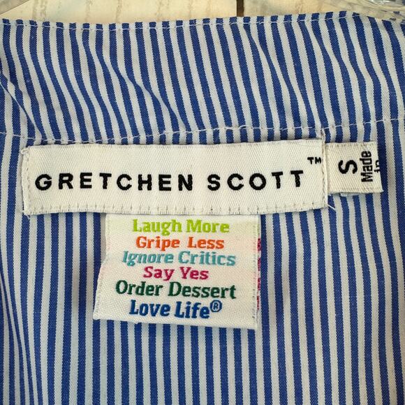 Gretchen Scott Blue/White Seersucker Odessa Tassel Tunic Shift Dress Size Small - Picture 6 of 13